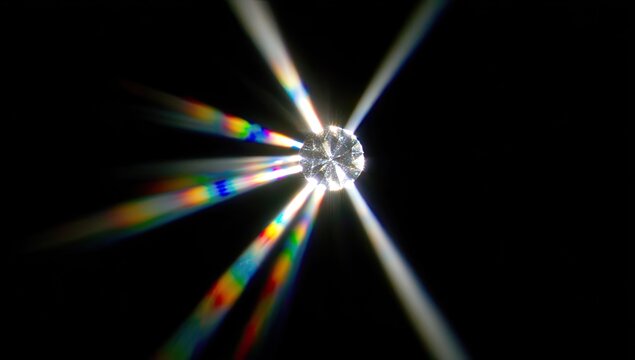A diamond centered in a burst of light and rainbow diffraction