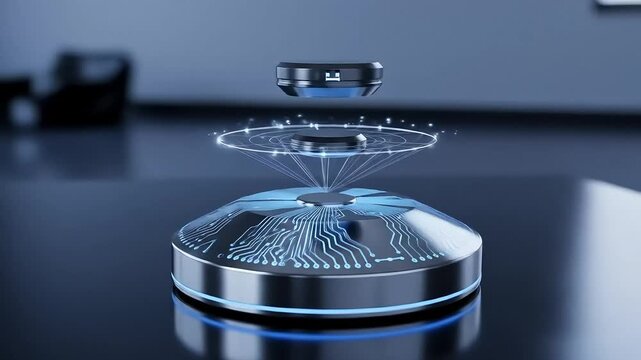 Futuristic levitating device with digital interface and circuit board