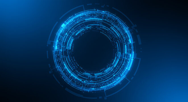 Blue technology background with abstract digital tech circle and copy space — futuristic and modern design - Powered by Adobe
