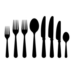Black cutlery collection on white background forks