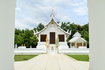 White Church, Lanna Architecture, Symbols of Buddhism, South East Asia at Wat Thip Apsara Morin (Wat Noi Wang Sakae), Chiang Mai, Northern Thailand