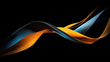 Abstract dynamic ribbons in blue and orange on black background