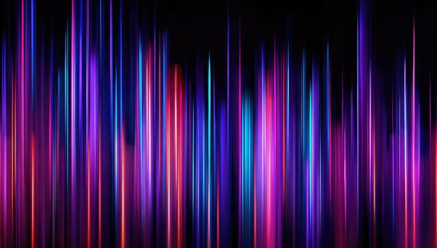 Abstract vertical lines of vibrant, blurred, neon colors on a black background