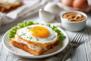 Open-faced sandwich with fried egg and cheese