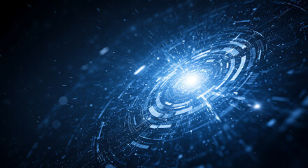 Blue technology background with abstract digital tech circle and copy space — futuristic and modern design