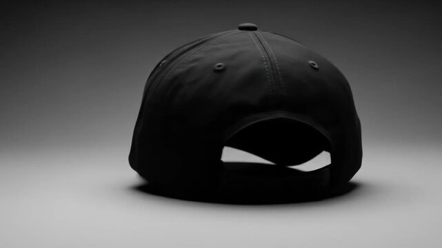 Black Baseball Cap Rear View on Gray Background Apparel Accessory for Sun Protection and Style