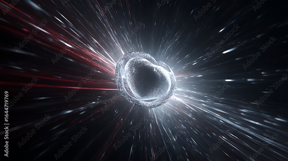 Wall mural abstract space background with light speed motion effect, creating a futuristic tunnel or warp hole 