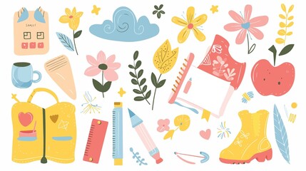 Charming school supplies and nature elements create a vibrant, playful visual for educational or creative projects