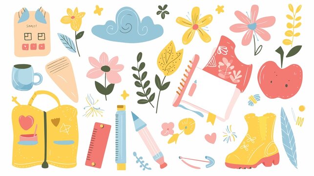 Charming school supplies and nature elements create a vibrant, playful visual for educational or creative projects