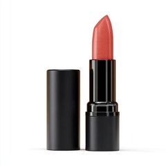 Obraz premium Close-up of a lipstick in a black tube. Peachy-nude shade. Product shot