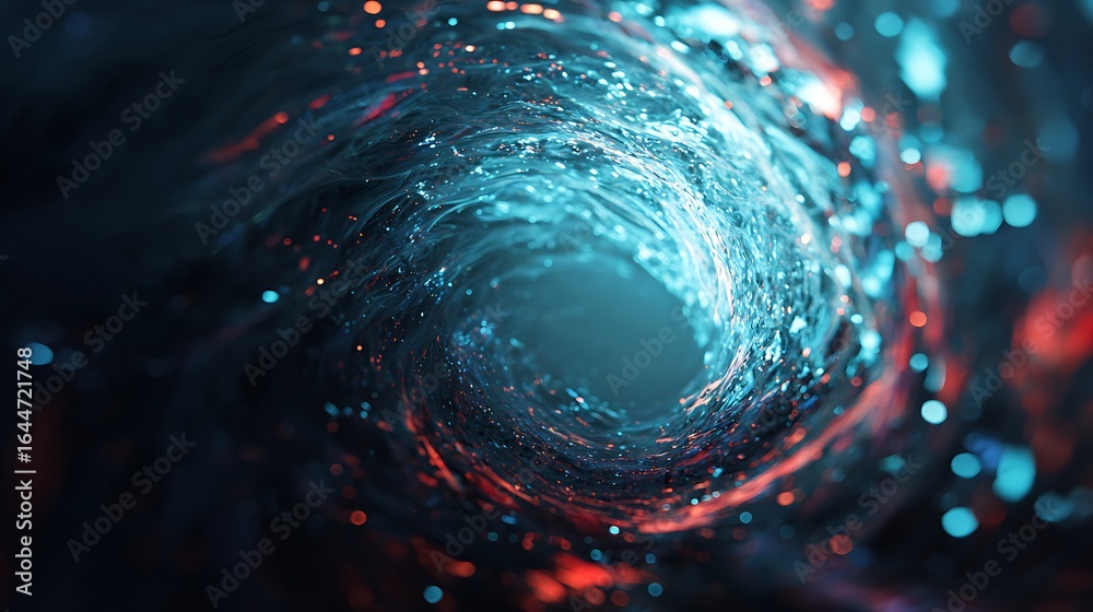 Poster abstract aqua vortex art background with red light effect, a mesmerizing whirlpool of color and ener