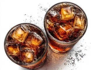 Two glasses of chilled cola with ice