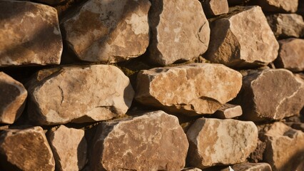 Fototapeta premium Close-up view of a textured, weathered stone wall, showcasing the natural beauty and ruggedness of the construction