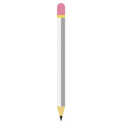 Pencils_colorfulaMinimal grey pencil vector with pink eraser, yellow band, and sharp graphite tip, isolated for professional and educational designs.