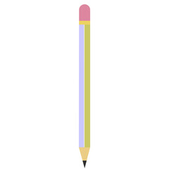  Flat vector illustration of yellow pencil with pink eraser and sharpened tip, simple stationery design for school, office, and creative purposes.