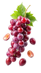 Obraz premium Red Grape with Leaves Isolated on White Background