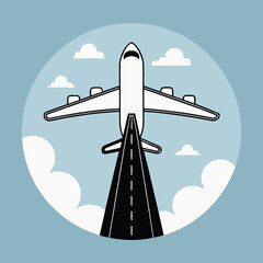 White airplane on black road with white lines against blue sky and clouds aircraft aviation
