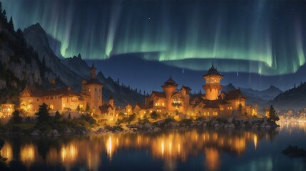 幻想的なヨーロッパの湖畔の街2