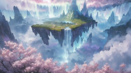 ファンタジー世界　空に浮かぶ島