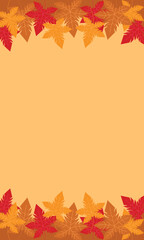 vertical orange background frame vector with autumn themed leaves and copy space for text or title