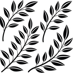 Four stylized black branches with leaves on white background leaf plant
