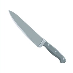 Sharp, gray kitchen knife, angled view