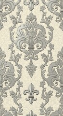 Ornate Baroque Wallpaper Design with Silver Accents and Elegant Flourishes for Interior Design