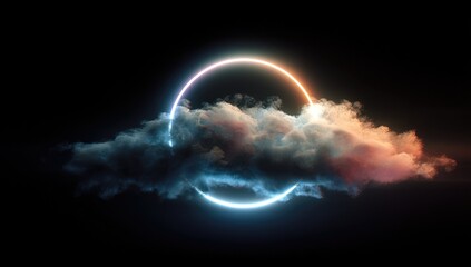 Neon ring circle within a surreal cloud formation