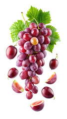 Red Grape with Leaves Isolated on White Background