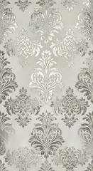 Ornate silver floral pattern wallpaper for luxurious interiors and backgrounds design