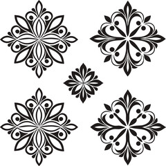 Black abstract floral ornamental elements collection on white background decorative