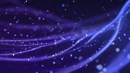 Fototapeta premium Abstract, flowing lines of purple and blue, dotted with sparkling particles. Deep, dark background