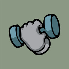 Hand holding barbell cartoon vector illustration