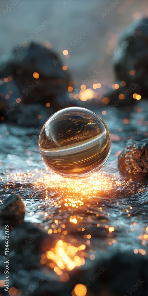 Canvas Prints abstract sphere with light sparks on stone surface, futuristic design with modern style and shiny me
