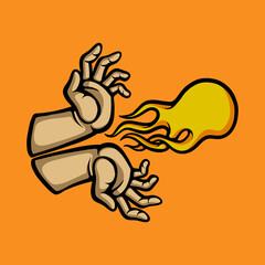 Hand with fire power cartoon vector illustration
