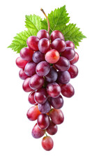 Red Grape with Leaves Isolated on White Background