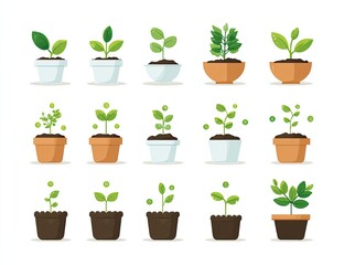 Fototapeta premium Plant growth stages in pots, flat design