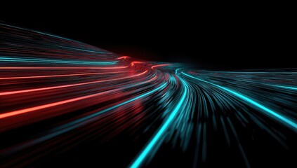 Abstract speed lines, red and teal, swirling paths