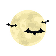 halloween moon with bats  silhouette isolated on transparent background