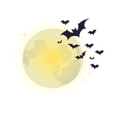 halloween moon with bats  silhouette isolated on transparent background