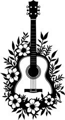 "Floral Acoustic Guitar Silhouette Art Vector  graphics