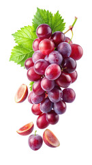 Fototapeta premium Red Grape with Leaves Isolated on White Background