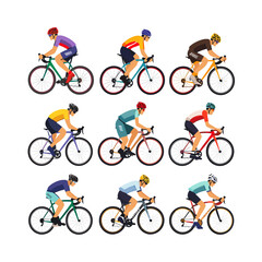 Fototapeta premium Cyclist Riding Bicycle Set Clipart On White Background