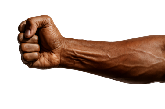 Powerful male arm with a clenched fist showcasing strength and determination.