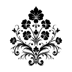 Floral Ornament Silhouette Clipart On White Background