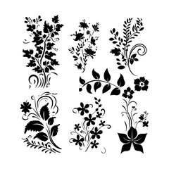 Fototapeta premium Floral Ornament Silhouette Set Clipart On White Background