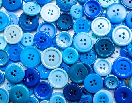 A dense collection of various shades of blue buttons