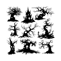Fototapeta premium Halloween Spooky Trees Vector Illustration Silhouette