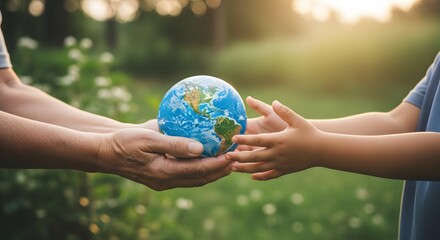 Generational Care of Earth: Hands Holding a Globe in Nature