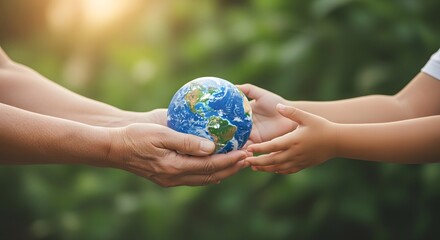 Generational Care of Earth: Hands Holding Globe in Nature